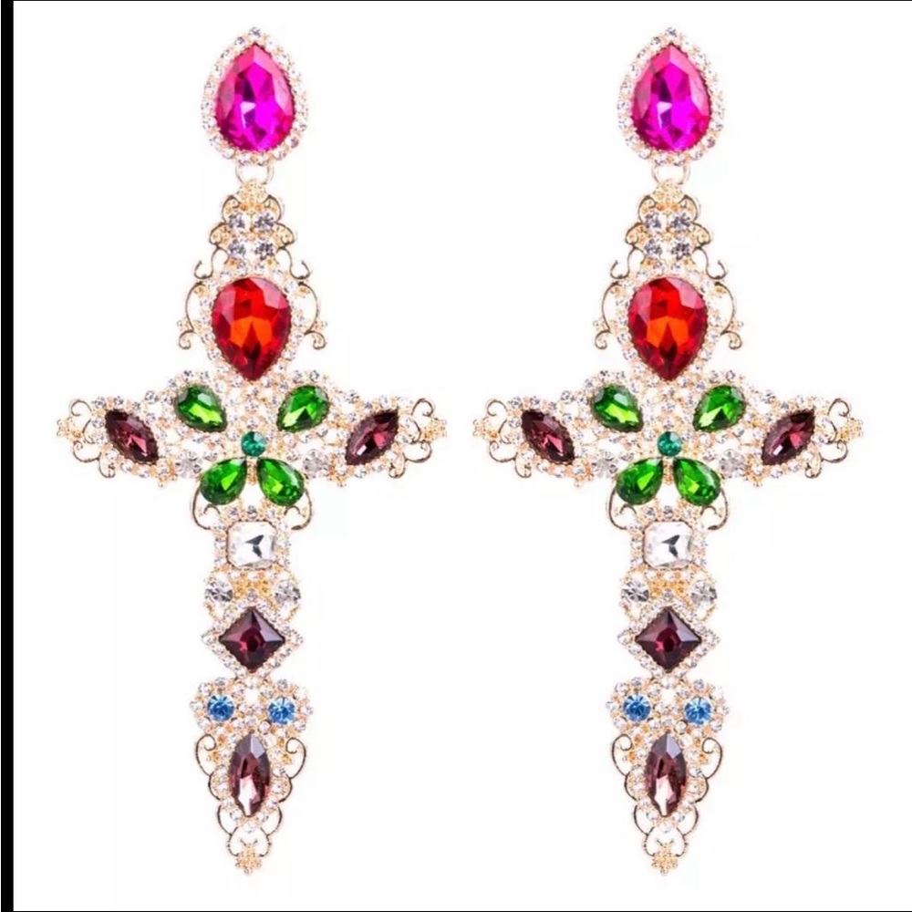 Multi-Color Cross Earring - Picture 2 of 3